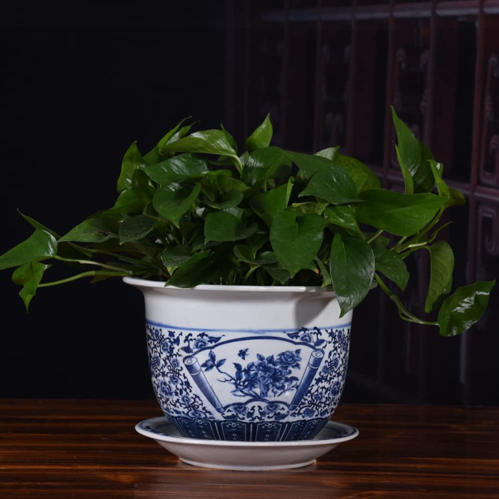 DFGHNBVC Chinoiserie Jingdezhen Hand-painted Blue And White Porcelain, Ceramic Flower Pots, Chinese Ceramic Planters Flower Container Home Decor With Hole Plant Pot,F-21 * 14cm