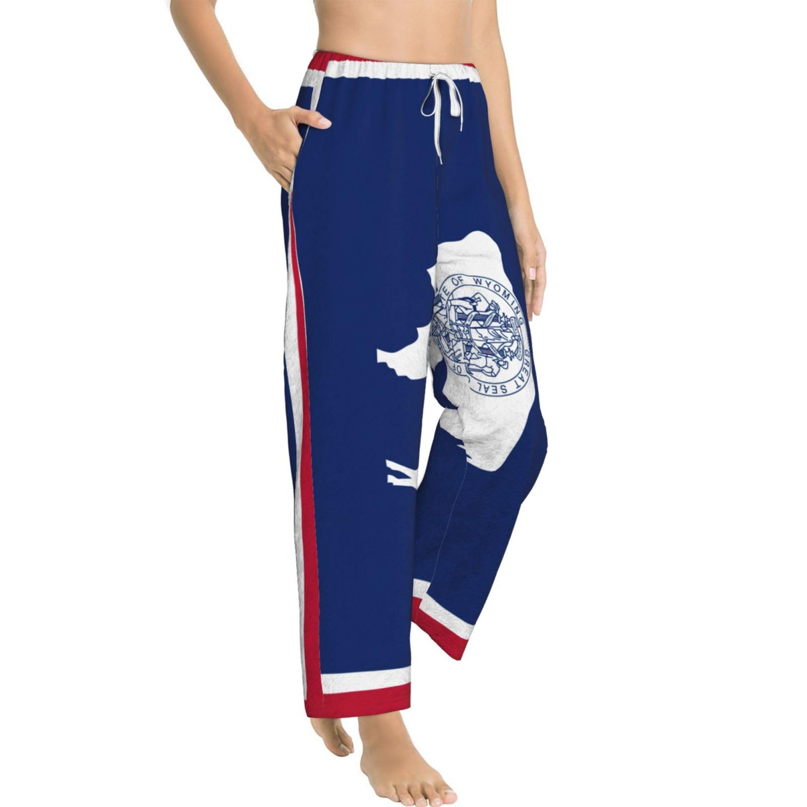 Wyoming Damen-Schlafanzughose mit Staatsflaggen-Druck, Flanell, warm, bequem, Lounge-Schlafhose für Urlaub und Weihnachten