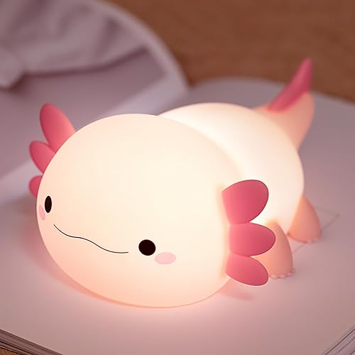 Luz Nocturna de Axolotl, Linda Luz Nocturna para Niños, Lámpara Nocturna de Silicona para Guardería de Animales, Luz Nocturna LED Recargable con