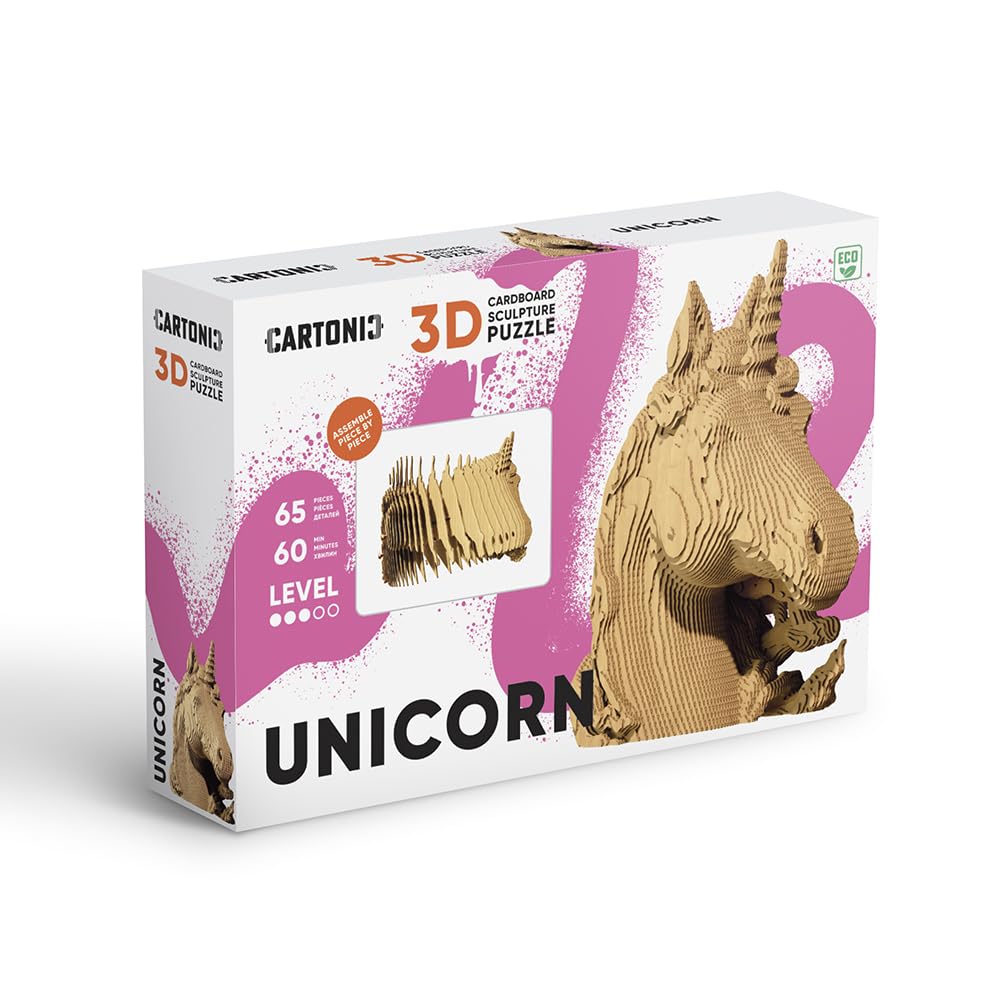Licorne Puzzle 3D en Carton – Maquette à Monter | 65 Pièces, 18 × 18 × 9 cm – Kit Sculpture DIY à Peindre, Matériaux Recyclés, Ados & Adultes, Idée Cadeau Déco