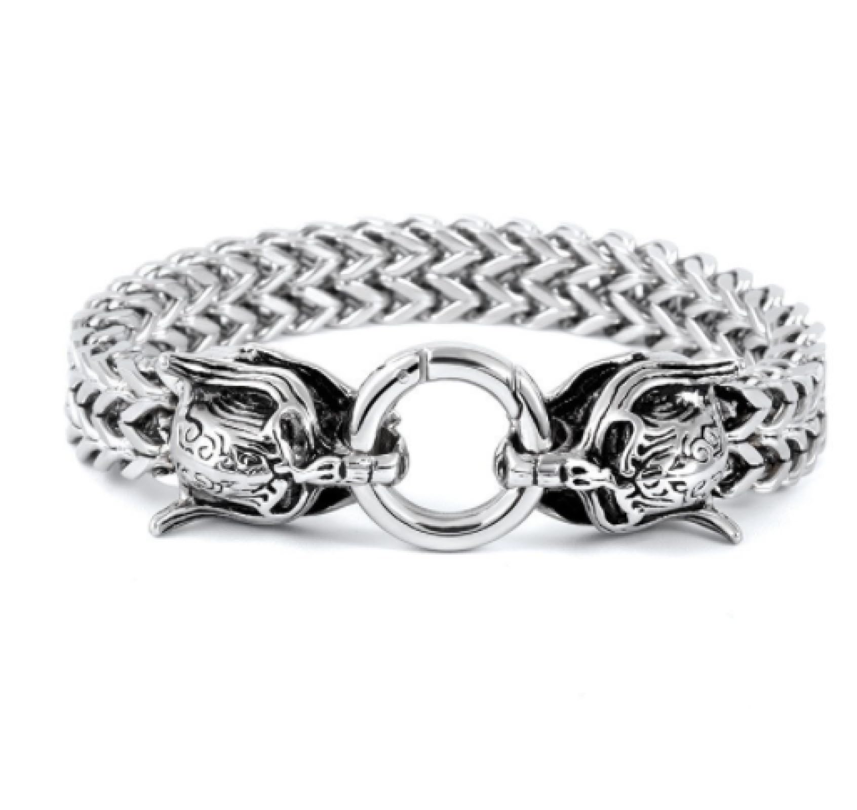 Pulsera Pulseras Hombre Regalo Brazalete Pulsera con Abalorio De Lobo Vikingo De Roca De 21Cm, Cadena De Malla para Hombre, Pulseras Punk para Motorista