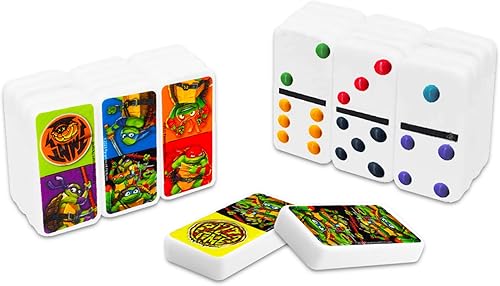 Miniatura 2 de Nickelodeon Juego de dominó de las Tortugas Ninja Mutantes Adolescentes  Juego de mesa TMNT Dominos Plus TMNT Tattoos  Paquete de juegos de tortugas