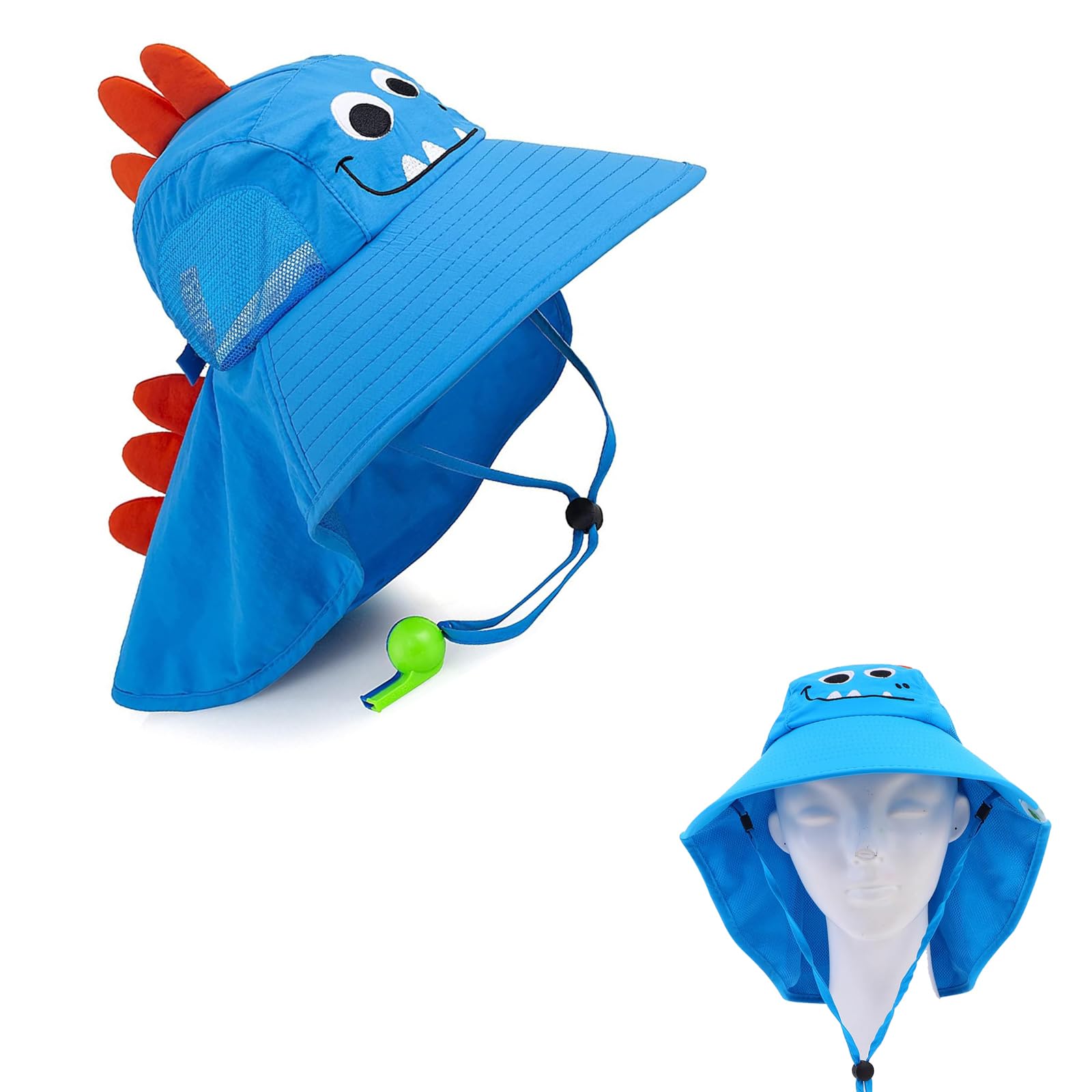 Kids Sun Hat UPF 50+ - Wide Brim Beach Hat with Mesh, Adjustable Chin Strap - Cartoon Sun Hat for Boys and Girls (3-12 Years) - Protection and Style(with whistle, random color)