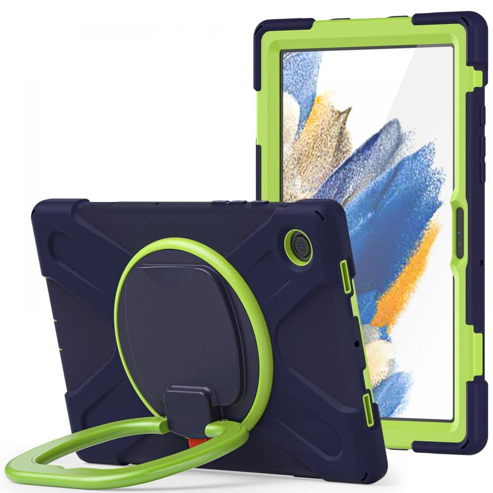 Tech-Protect X-Armor Children's Case, Ultra Light, Shockproof, Robust, Protective Case, Handle Stand Function, Compatible with Samsung Galaxy Tab A8 10.5 X200 / X205, Dark Blue/Lime