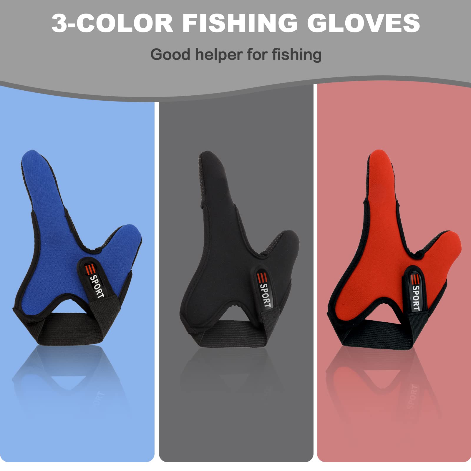 Double-Finger Gloves, 3 Pack Anti-Slip Fishing Glove, Professional Finger Gloves Protector Unisex Elastic Band Glove for Outdoor Fishing