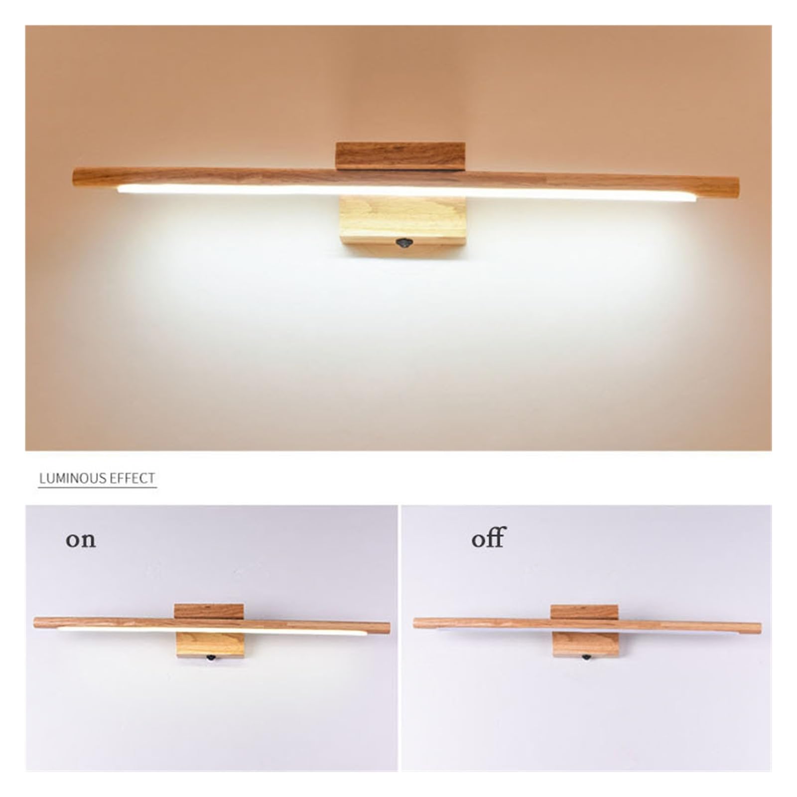 Luces de espejo LED, lámpara pared nórdica madera maciza, decoración moderna for baño, vestidor, iluminación for del hogar, apliques, lámparas con interruptor Uso versátil(Cool)