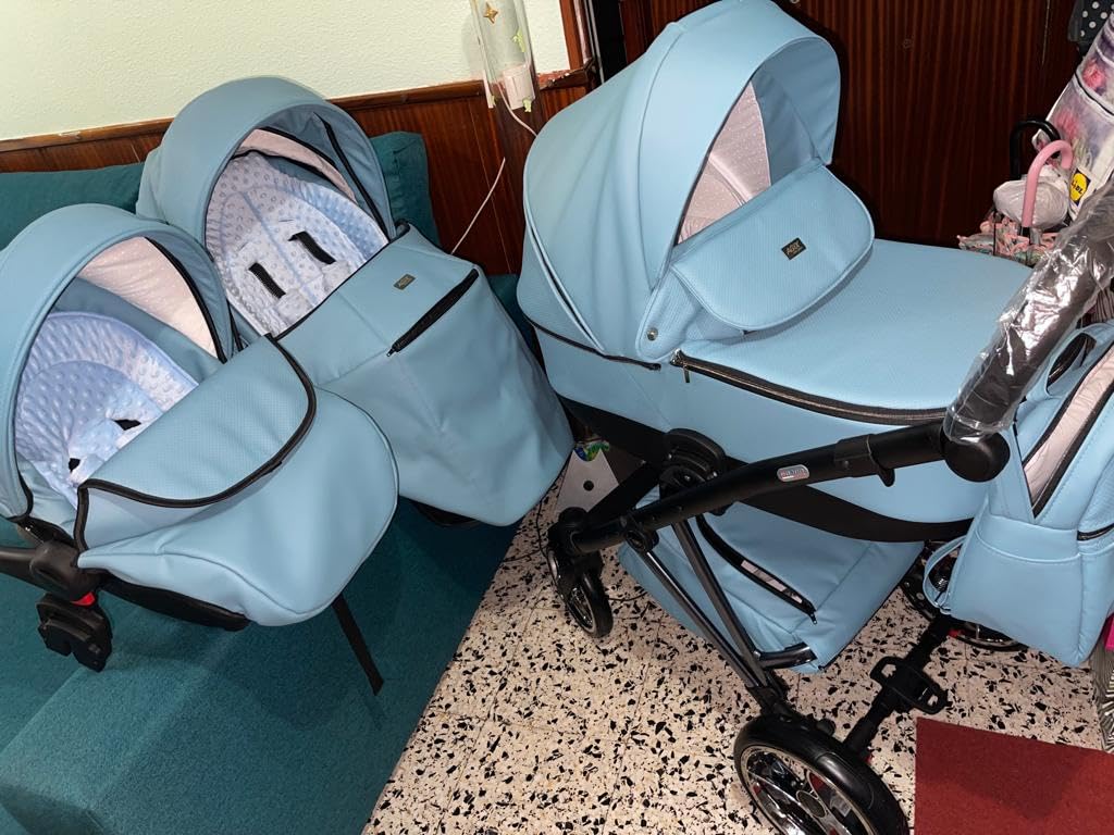 Passeggino AGIX 3in1 ecopelle i 3 pezzi e accessori. Passeggino trio Eco-pelle Sojan BBtwin (blue)