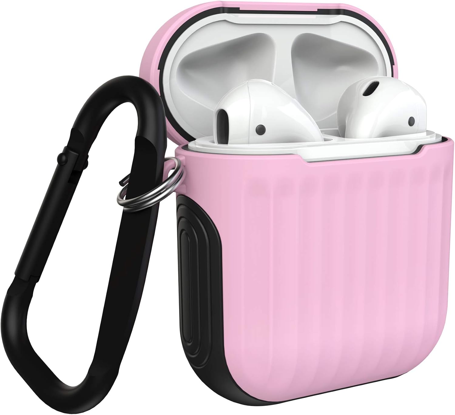 ULAK Compatible with AirPods Case Cover, Full Body Shockproof TPU Protective Cover with Keychain for Women Men Compatible with Apple AirPods 2nd 1st Generation, Front LED Visible Pink