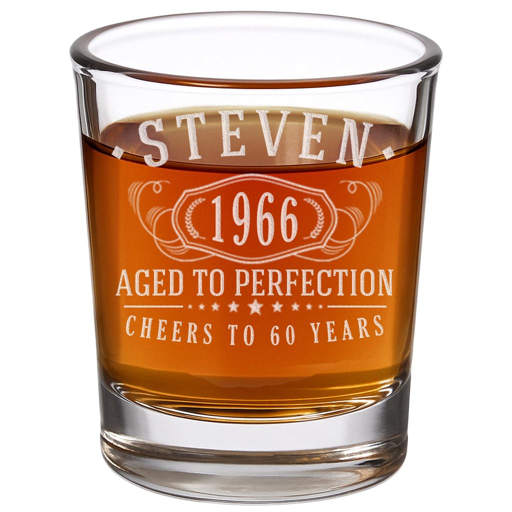 Personalised Vintage 60th Etched 2.5oz Shot Glass – Custom 1966 Happy 60th Birthday Gifts Men Women, Customised Cheers 60 Years, Turning 60 Year Old Decorations Decor, Party Favors Gift Idea 1.0
