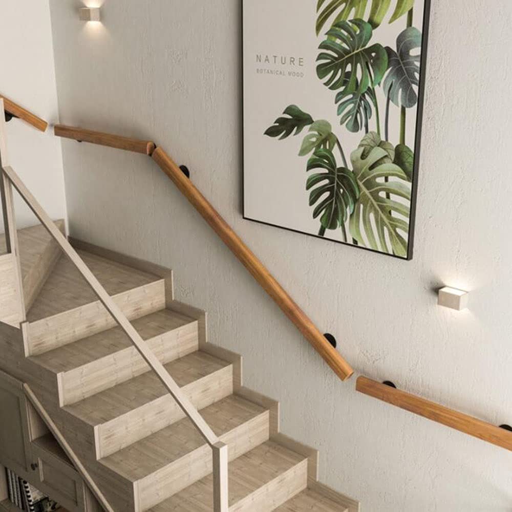 Pasamanos de Madera de 30~600 cm para Escaleras Interiores, Varilla de Soporte para Ancianos con Soportes de Acero Inoxidable, decoración de Pasillos (Size : 100cm/3.3ft)