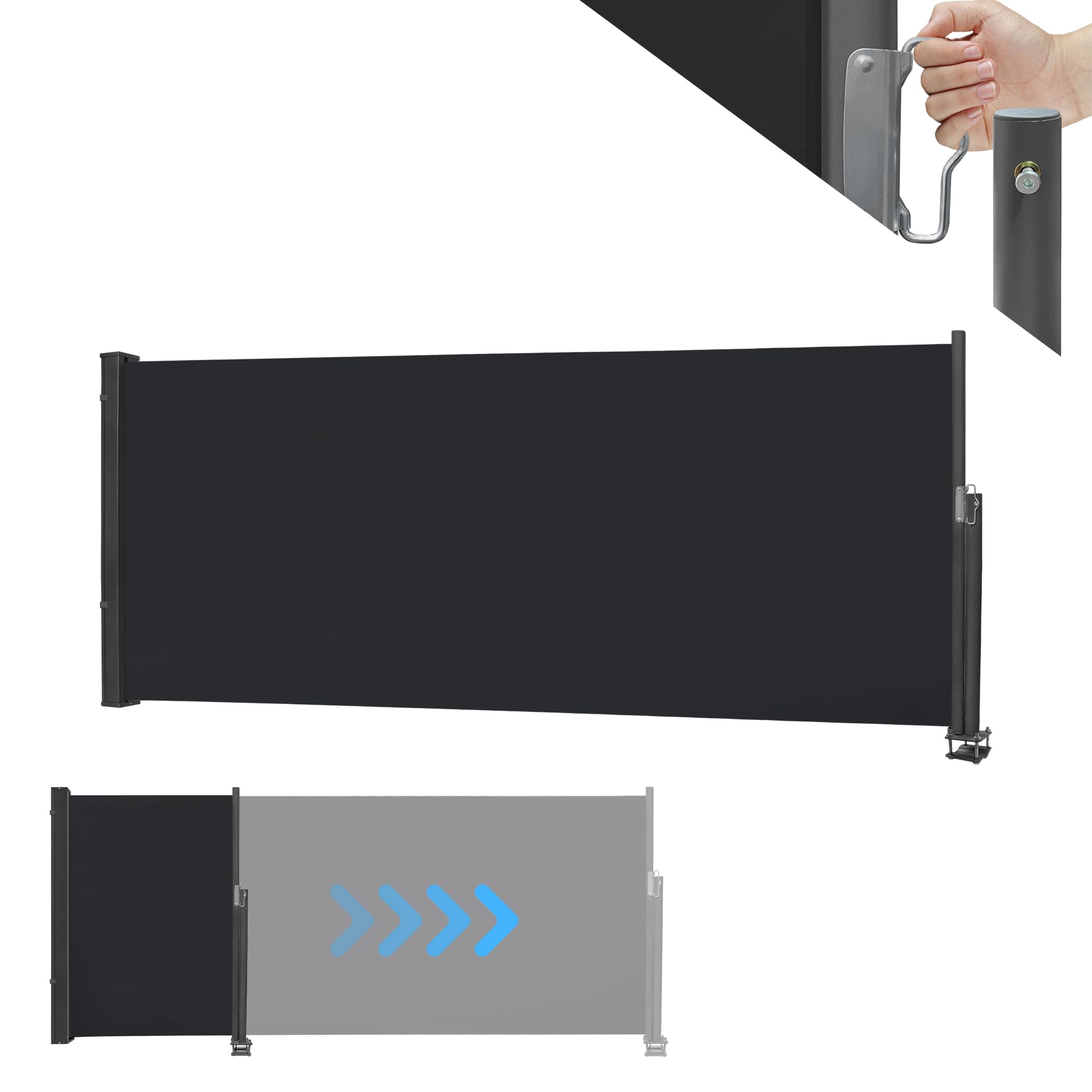 Tenda da sole laterale allungabile, protezione dai raggi UV, opaca, antivento, in poliestere, per balcone, terrazza, 100 x 300 cm, antracite
