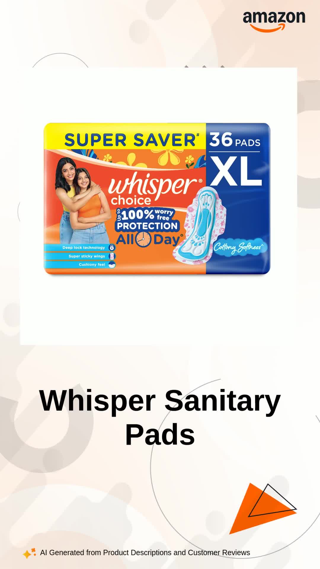 Buy Whisper Choice XL, 36 XL Pads for medium to heavy flow, Gives