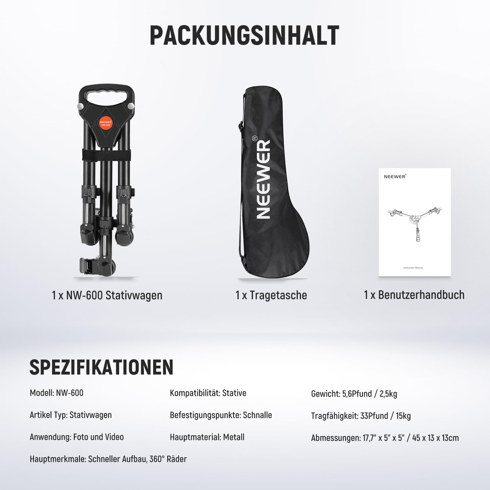 Neewer Fotografie Professionell Schwerlast-Stativ Dolly mit Gummi-Räder und verstellbaren Beinbefestigungen für Canon Nikon Sony DSLR-Kameras Camcorder Foto Videobeleuchtung – Bild 9