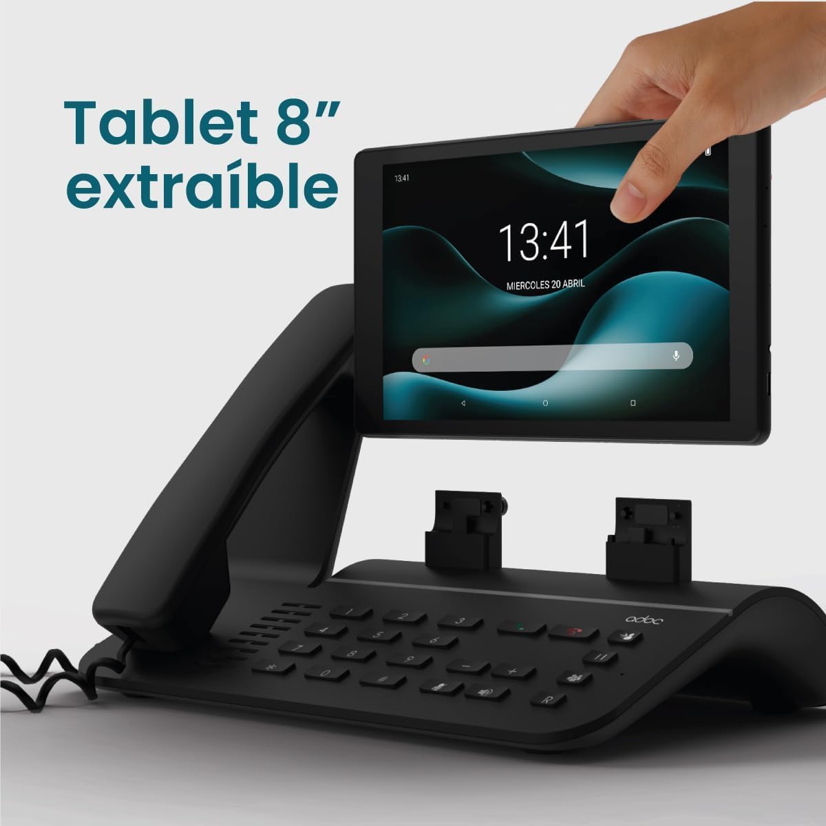 ADOC Telefon stacjonarny bez kabli, 4G D30, HD Voice, Volte, VoWiFi, Tablet wymienny 8", Android 10, Google GMS, Bateria 4000 mAh, Czarny.
