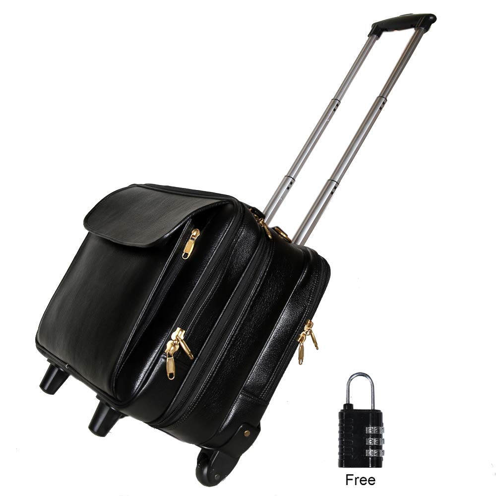 HYATT Leather Accessories 42 Ltrs Black Leather Laptop Roller Cases Trolley Bags (B082ZM8Q89) Amazon Price History, Amazon Price Tracker