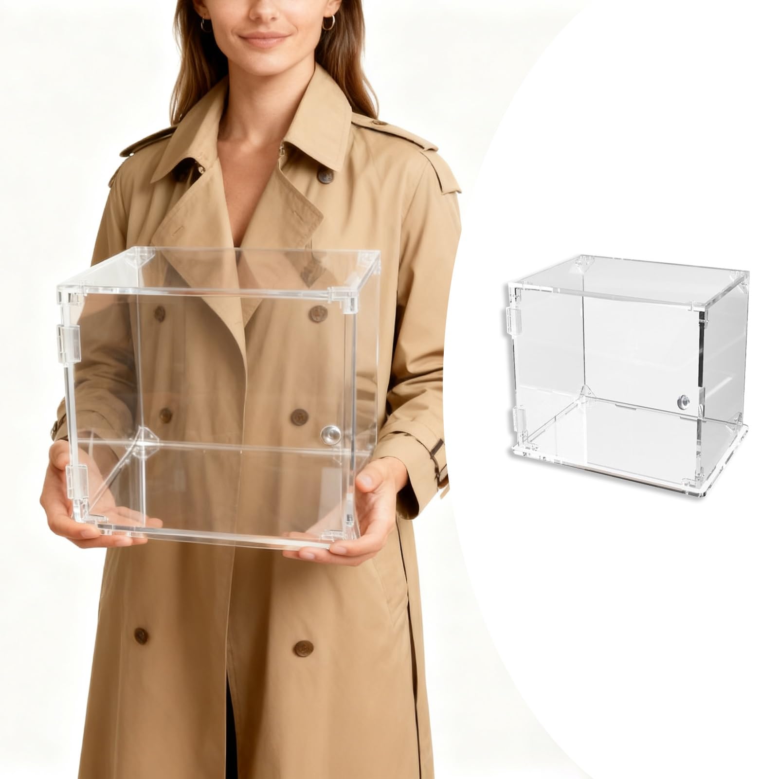 Urna Metacrilato Vitrina de 10, 15, 20, 25, 30, 35, 40 y 50 cm de Alto; Vitrina Cúbica de Acrílico Transparente con Asa; Cajas Apilables para Manualidades(L50xW50xH50cm/20x20x20")