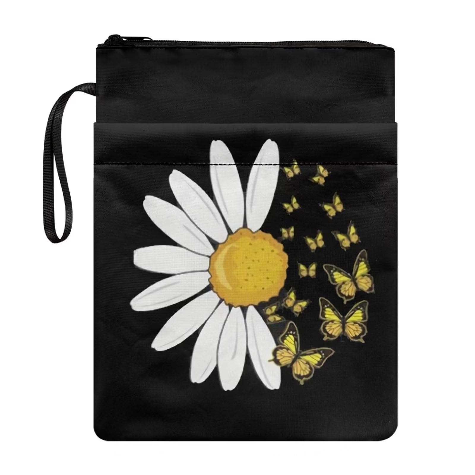 NETILGEN White Sunflowr Butterfly Book Cover Zipper Book Protector Cover with Front Pen Holder Pouch