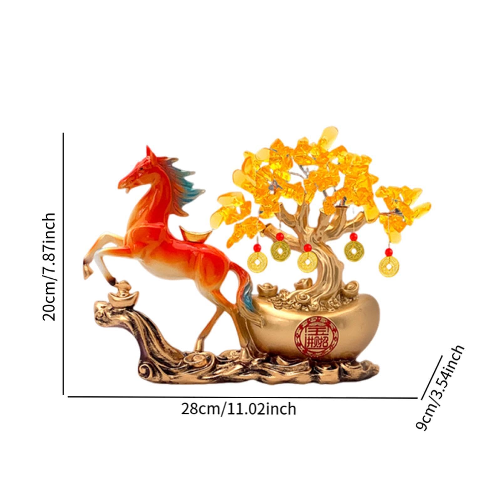 Gralara Money Tree Estatua Caballo Adorno Moneda Escultura Resina Coleccionable Figura Caballo Función Fortuna Prosperidad Adecuada para Oficina C, Naranja Roja, Individual