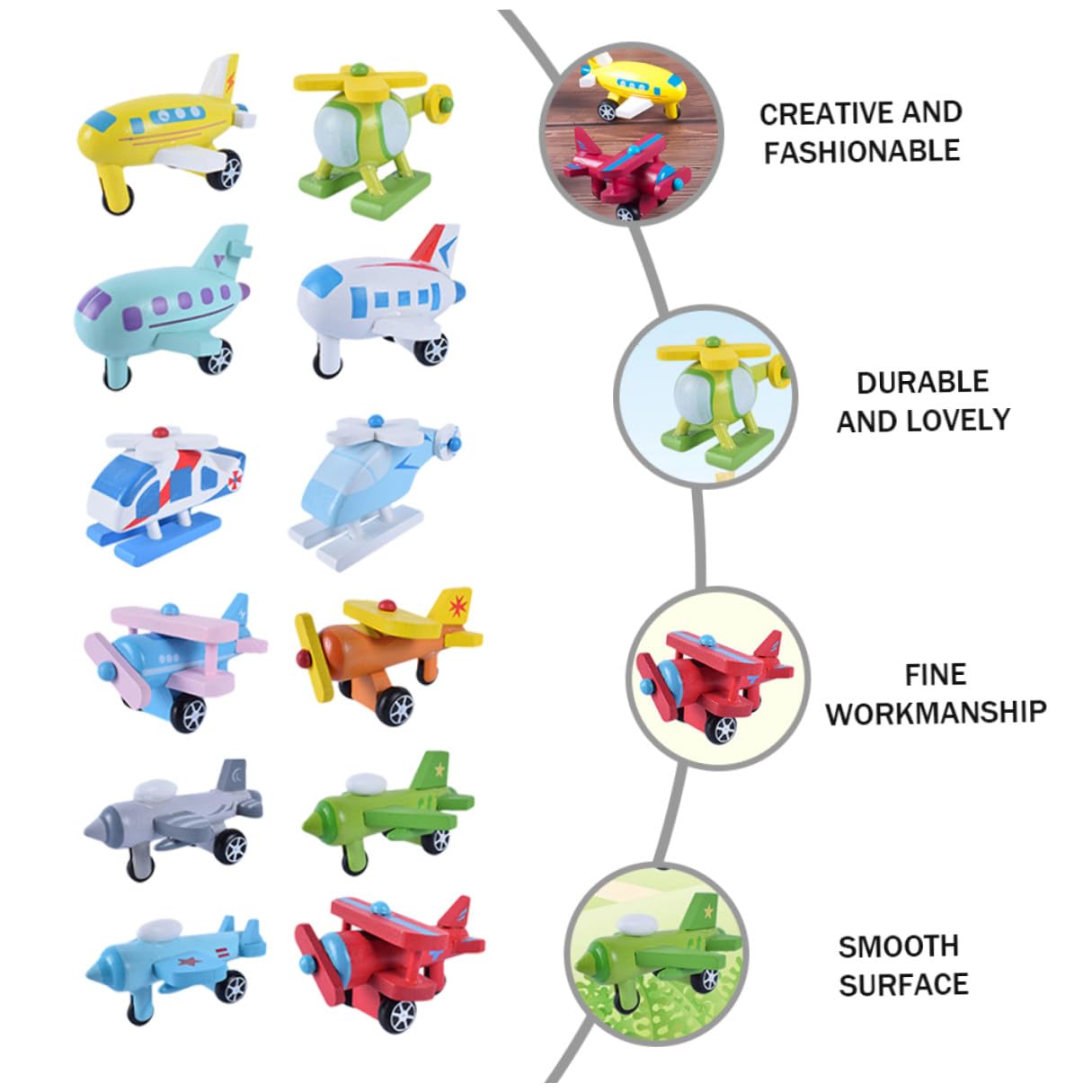 TOYANDONA Set 12 Mini Aerei Giocattolo in Legno, Giocattolo Educativo per Prima Infanzia Colori Vivi, Sicuro e Naturale, per Giochi e Decorazione Scrivania