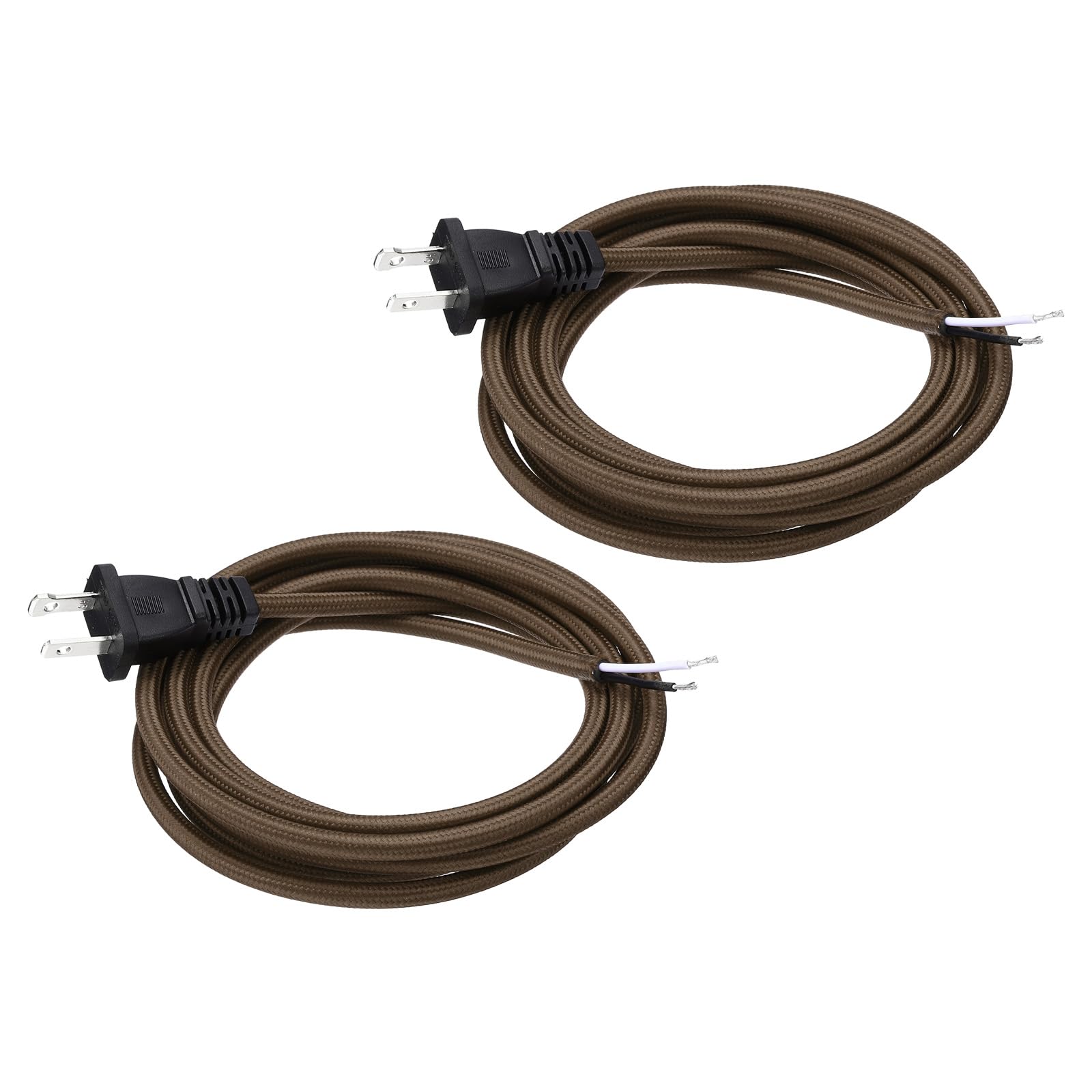 uxcell 8Ft 18/2 Cloth Covered Lamp Cord with Plug, 2 Pcs Vintage Electrical Lamp Cord with Stripped Ends for Extension Wiring DIY Repairing, Brown