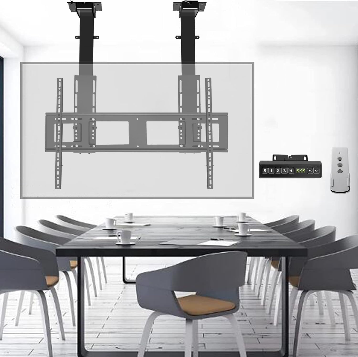 Elevador Eléctrico para TV, Telescópico Soporte De Techo Eléctrico para Televisor, Soporte De Suelo para TV LCD con Altura Ajustable, con Mando A Distancia con Memoria(730-1730mm)