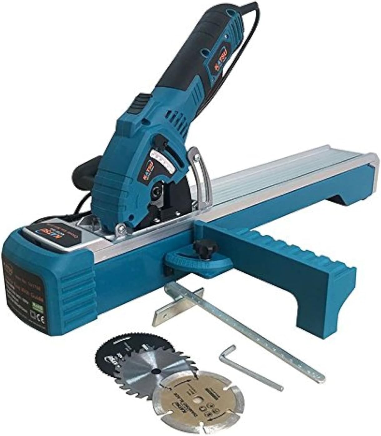 KATSU Compact Circular Saw Plunge Cut with Track Guide Rail 600W 230-240V 7400rpm 85mm 0-45° + Mitre Base + 3 Extra Blades (Diamond, HSS, and TCT) 101788