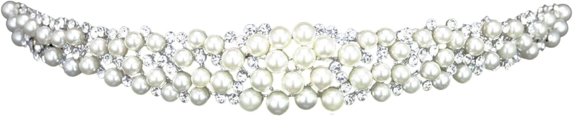 Scatter Faux Pearl Rhinestone Crystal Bridal Headband Tiara T1034