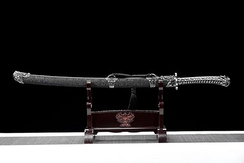 Miniatura 2 de Espada china, espada ancha, cabeza de dragón Qing dao (hoja de acero de alto manganeso de color, funda de cubierta de cuero) longitud 40.5 pulgadas