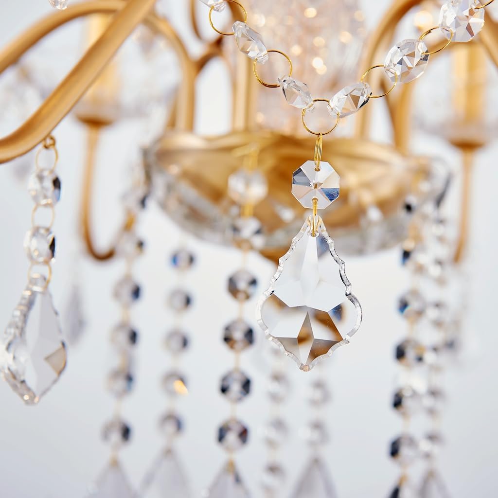 AGV LIGHTING Crystal Chandelier Gold 6-Light Candle Style Chandelier Lighting with Clear Crystal Pendants Elegant Dining Room Chandelier Light Fixture for Bedroom Living Room Foyer