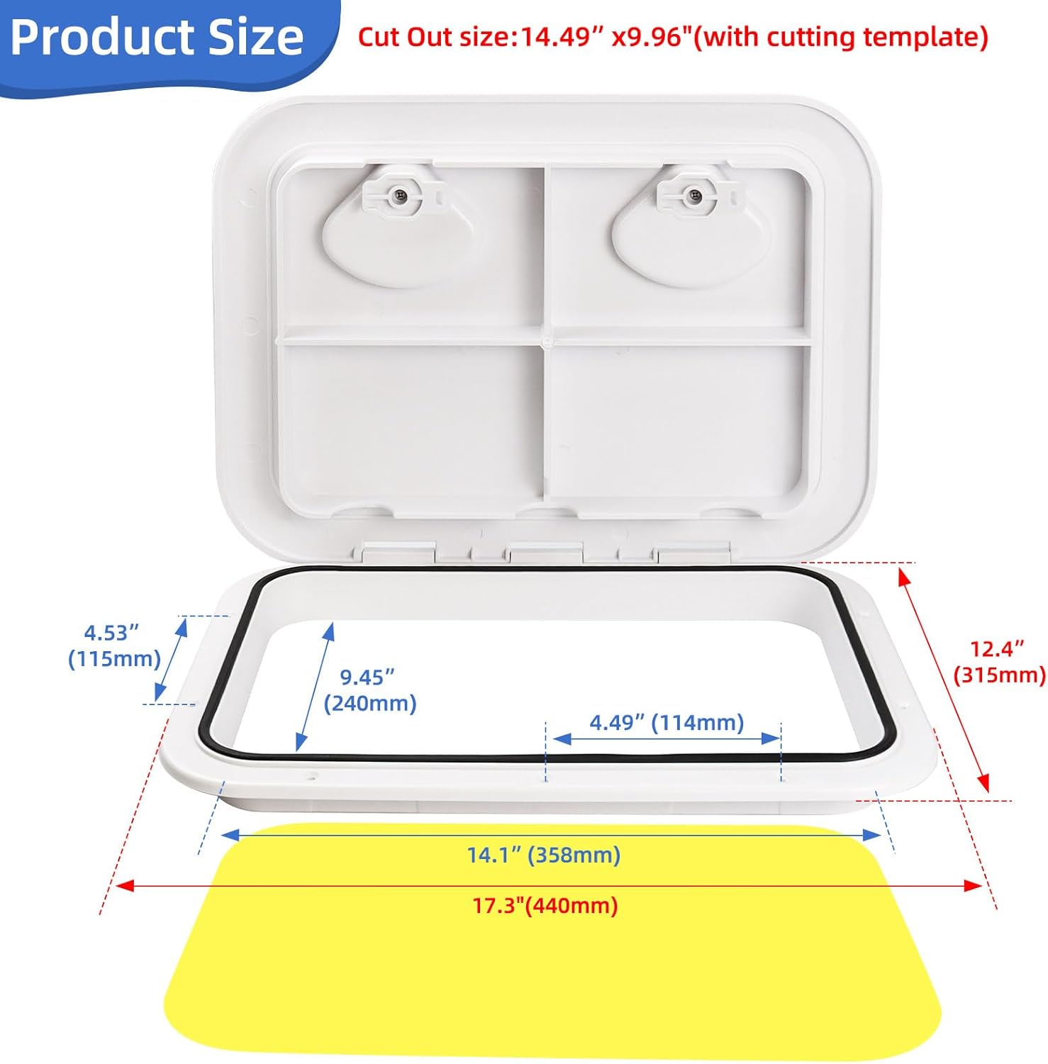 Marine Boat Hatch Deck Cover Lid,Marine Deck Access Hatch & Lid,Black Rectangle Boat Access Door for Bass/John/Fishing/Skiff/Sailboat/Yacht,Waterproof Cover Easy to Install