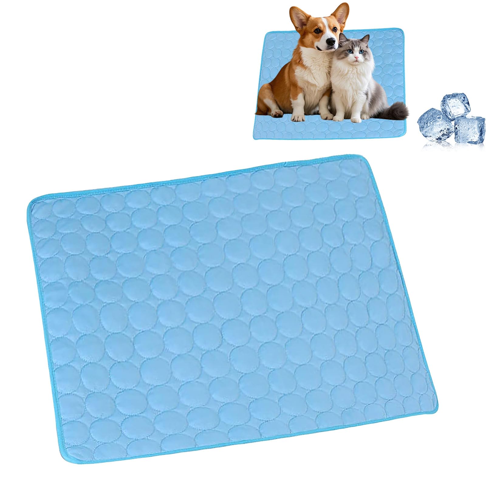 Kouamor Blue-62*50Cm 62/70/100Cm Cooling Blanket For Dogs, Dog Cooling Blankets, Dog Cooling Pad, Coolings Blankets For Cats, Washable Cool Non-Slip Pads For Pets, Let Them Feel Cooling In Summer (Blue-62 * 50Cm)