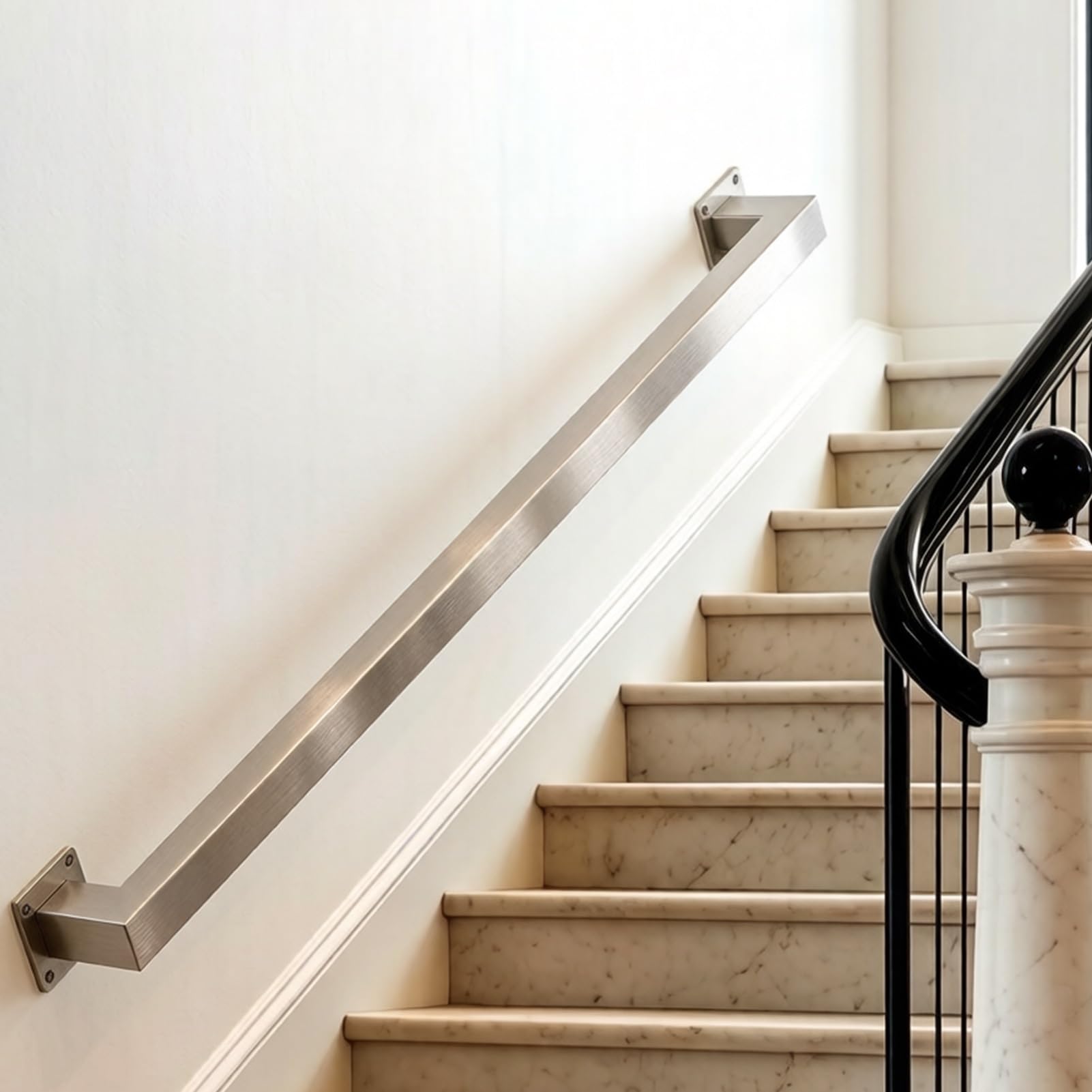 Safety Staircase Handrail 200kg Load Capacity Durable and Sturdy Fall Prevention Grab Bar Wall Mount Stair Railing for Elderly Disabled Pregnant Women(14ft/420cm)