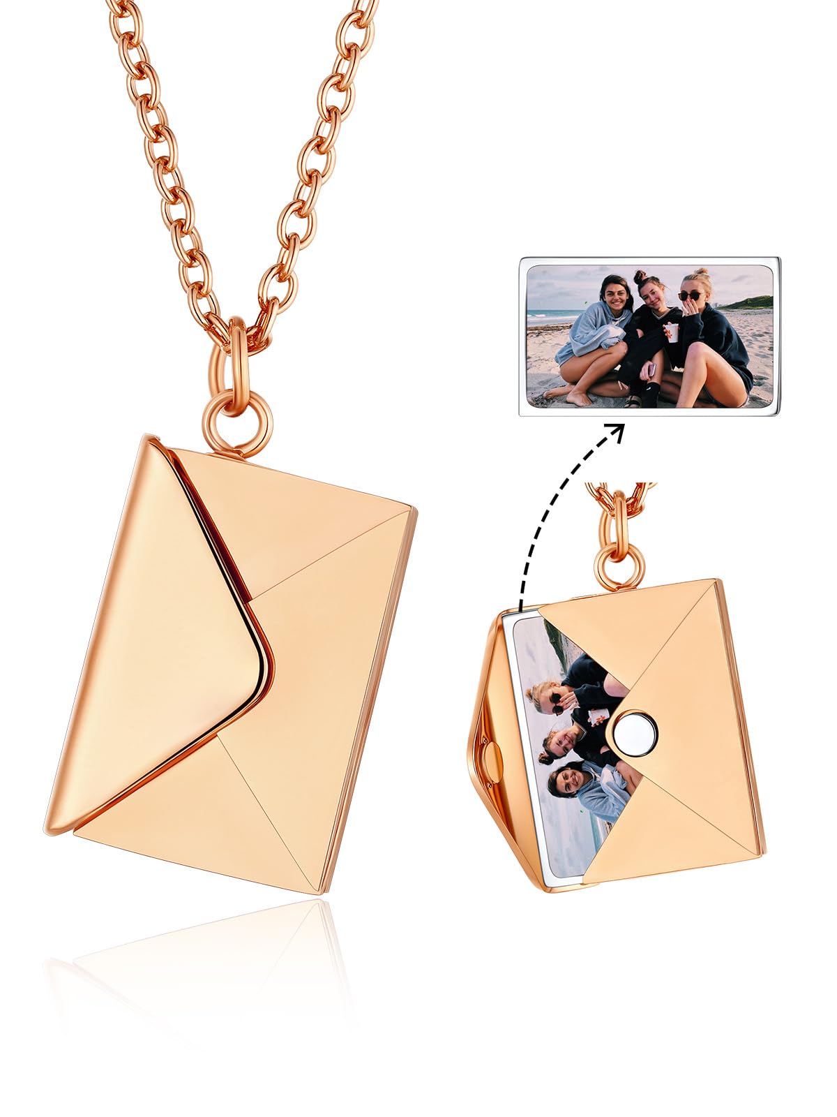 FindChic Locket Necklace for Women, Silver/Black/Rose Gold/Gold Plated Personalized Memorial Gifts, Custom Photo Jewelry for Loved Ones, Birthday