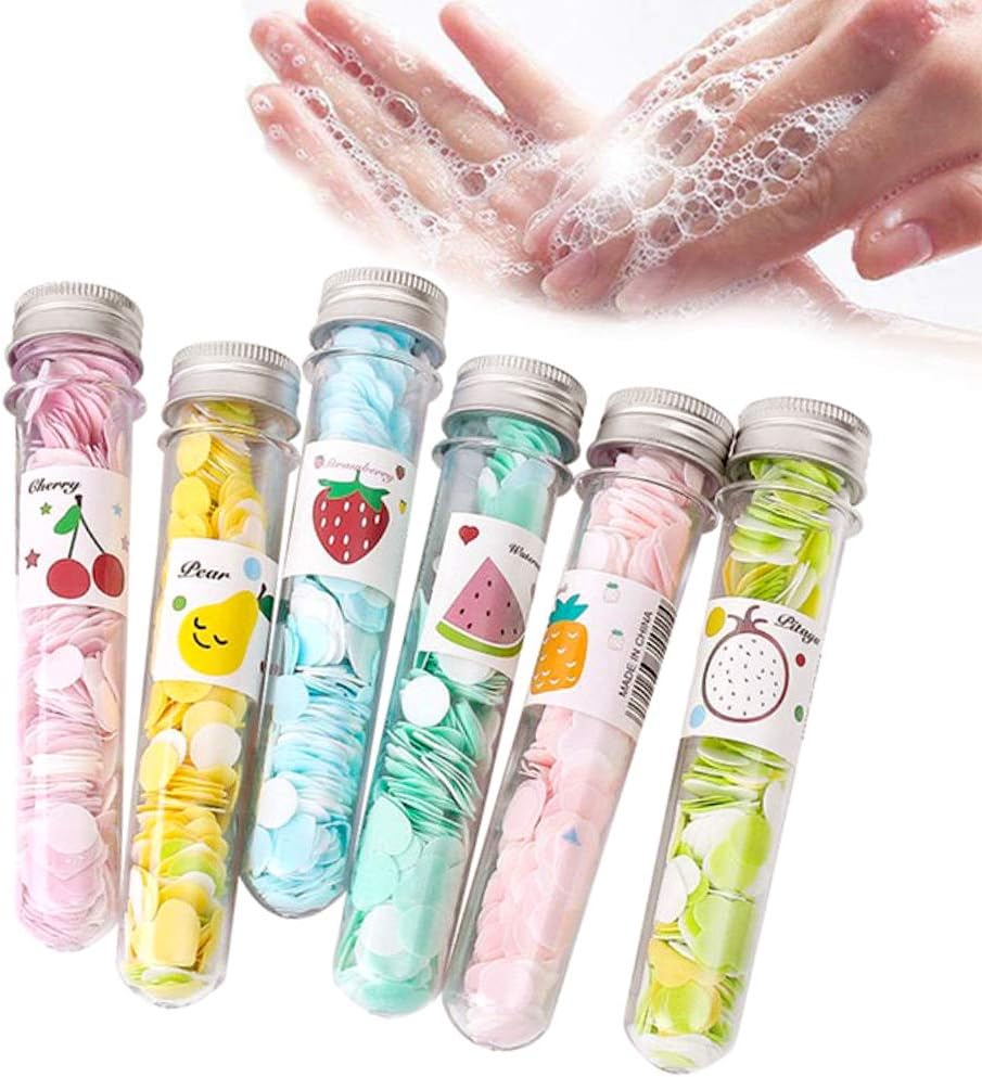 6 Pack Mini Disposable Soap Paper Sheets Portable Travel Confetti Hand Washing Soap Paper with Storage Cube for Home Kitchen Bathroom Barbecue