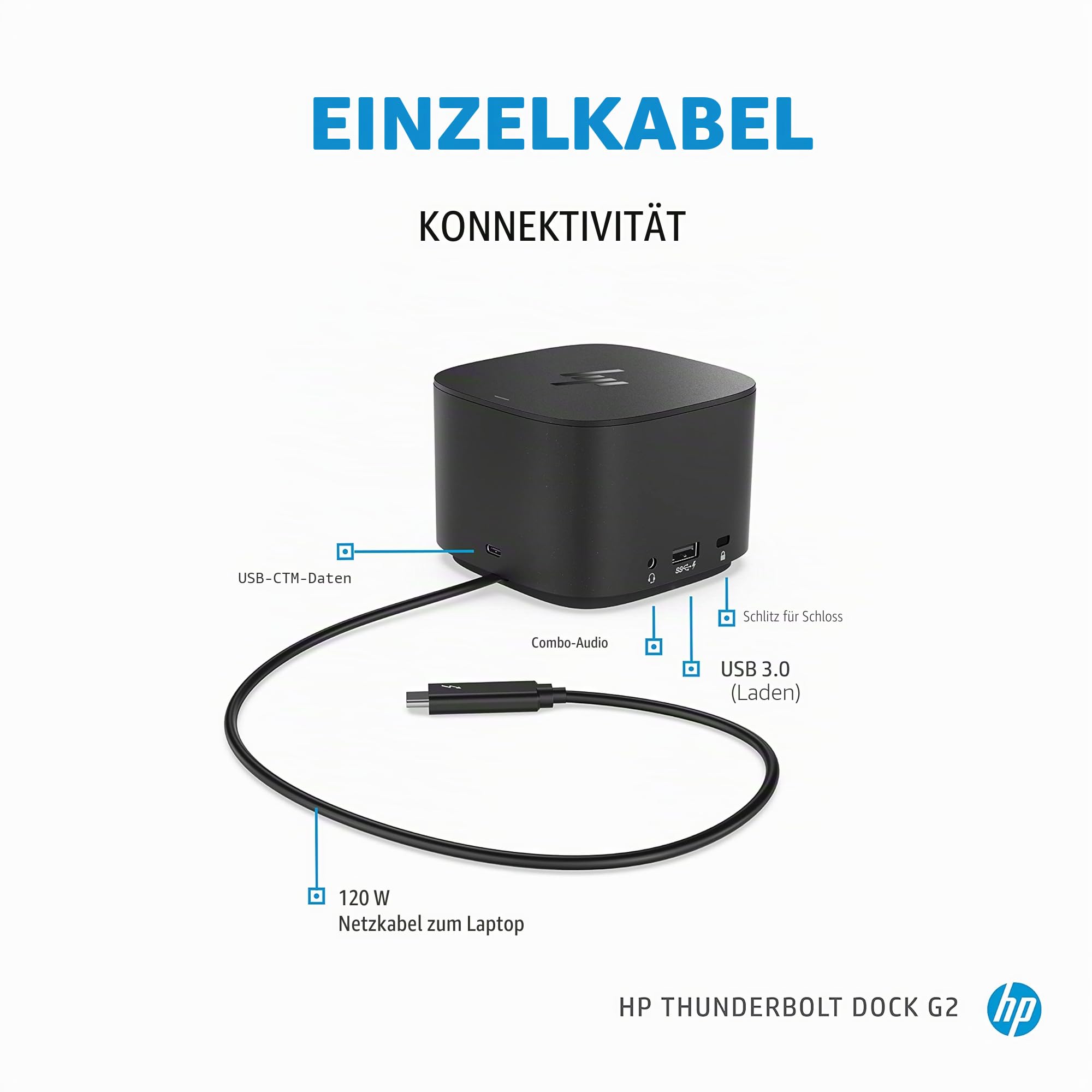 HP Thunderbolt Dock G2 (2UK37AA#ABA) Dockingstation Port Replicator (Zertifiziert generalüberholt)