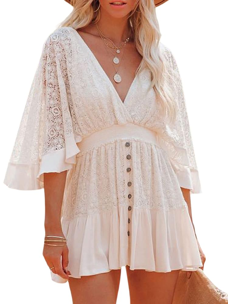 Summer Dresses Women's Casual V Neck Short Sleeve Dress, Boho