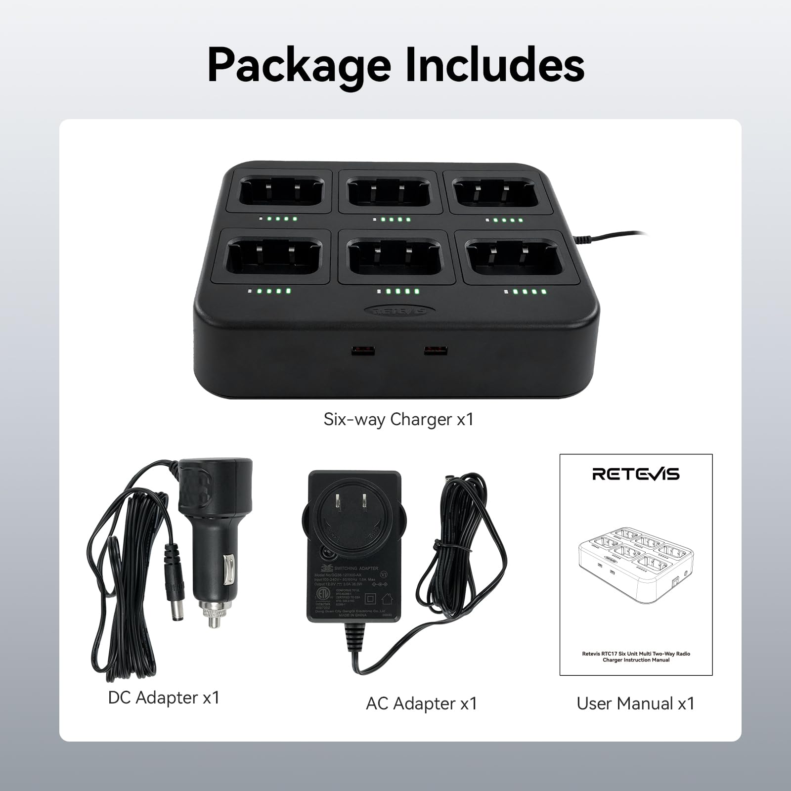 Retevis RT617 Walkie Talkie Cargador, Seis Vías, Cargar 6 Walkies al Mismo Tiempo, Salida de 4.2V, Segura y Eficiente, Múltiple Protección para Retevis RT617 y RB629 Radio de 2 Vías (1 Pcs)