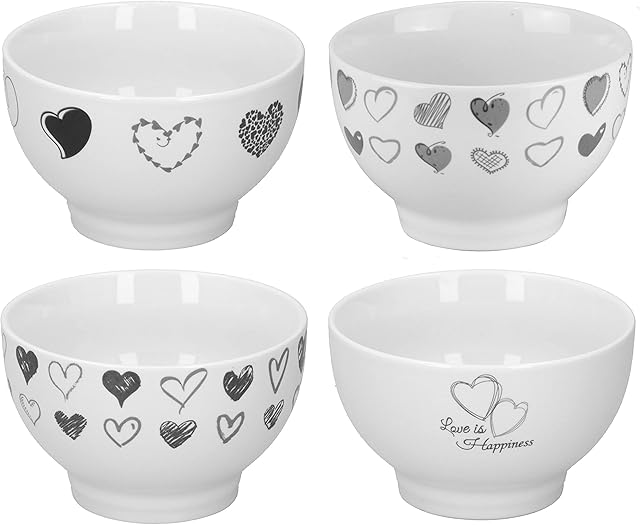 White Cereal Bowls Set of 4 500ml Round Soup Rice Noodles Pasta Serving Bowls Breakfast Oatmeal Ice Cream Fruit Dessert Bowls Dishes Dishwasher Safe, 13cm