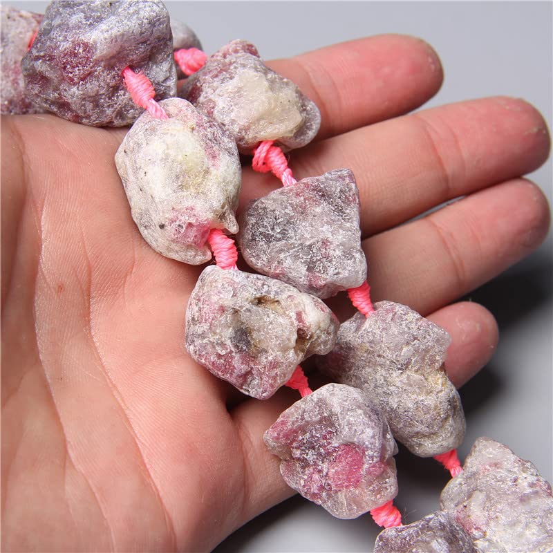 20-30 mm de cristal natural áspero de corte libre de pepitas de cuentas sueltas de piedra cruda para hacer joyas, collares, suministros de arte, turmalina roja, 2 piezas
