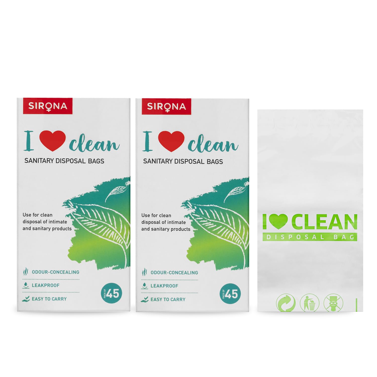 Sirona Sanitary Disposable Bags - 90 Bags for Discreet Disposal of Tampons, Condoms, Diaper, Sanitary Pads, Panty Liner and Personal Hygiene Waste