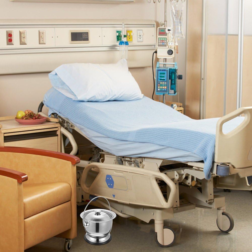 Orinal De Cámara Cubo De Orina De Acero Inoxidable con Tapas Orinal Portátil Inodoros Cubo De Orina Botella Cuchara Escupidera para Pacientes Ancianos Discapacitados