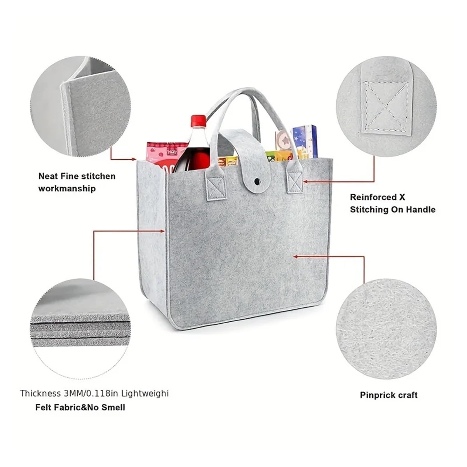 Filz-Einkaufstasche, Picknick-Tasche, Handtasche, großes Fassungsvermögen, Handtaschen-Aufbewahrung Für Outdoor Trips, Picknick