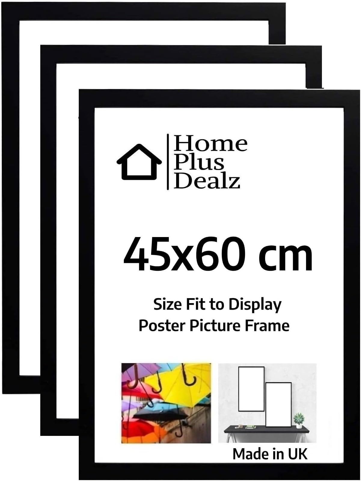 Home Plus Dealz Ltd Picture Frames 45x60 cm (Set of 3) Decorative Wall Photo Frames in MDF with Clear Aclyric Glass - Black Matte Poster Frame