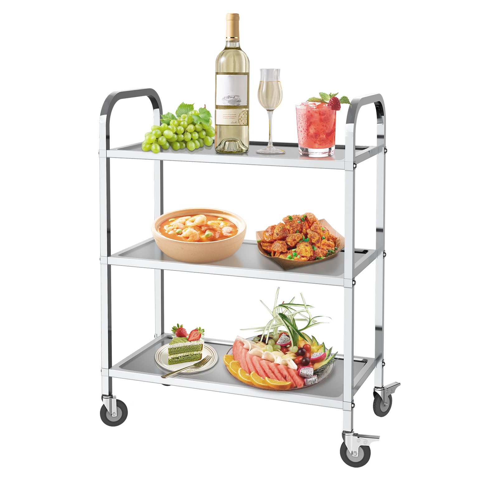 Chariot de Service INOX Service desserte de Cuisine INOX 3 étagères 4 Tailles de Restaurant (62.5 * 31.5 * 80cm)