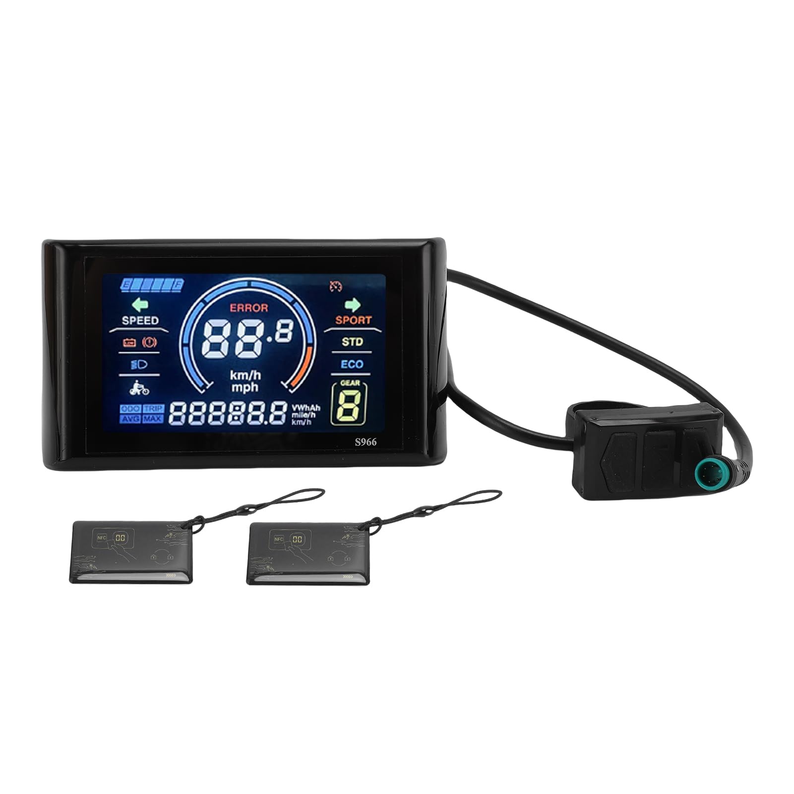 Cocoarm Display a Colori per Bici Elettrica, Schermo LCD per Bici Elettrica ABS con NFC e Connettore a 5, Ampio Schermo Impermeabile per Manubrio da 22,2 Mm, per Ciclisti e Pendolarismo