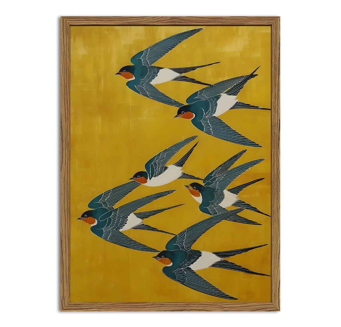 Vintage Japanese Bird Wall Art, Japan Swallow Wall Decor Painting Cottage Animal Poster Canvas Prints Picture for Bedroom Living Room Farmhouse 12x16 inch Wood Framed