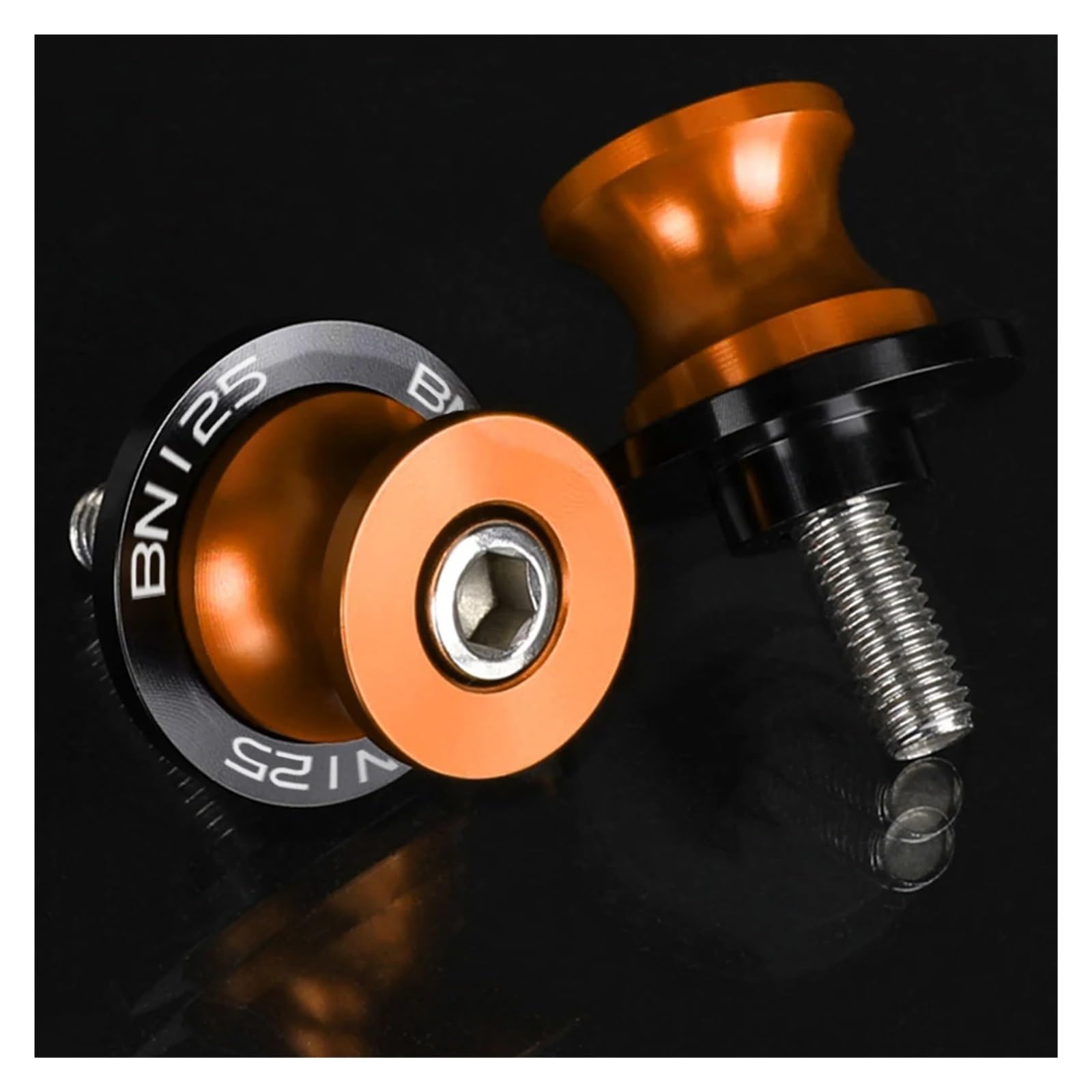 Xichenmu 6Mm Orange Logo Cnc Aluminum Motorcycle Swingarm Spools For Bn125 2017-2023 6Mm Motorcycle Swingarm Spools Sliders Accessories Swing Arm Stand Screw(6Mm Orange Logo)