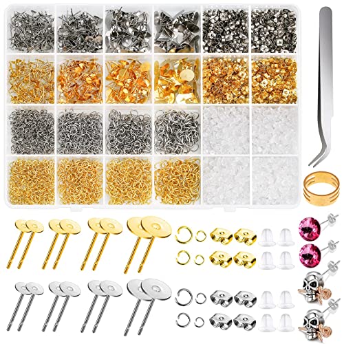 Modacraft 3202Pcs Earring Posts And Backs, Hypoallergenic Stud Earrings Making Supplies Kit Including Stainless Steel Earring Post Earring Backs, Rubber Earring Backs, Jump Rings For Jewelry Making #TOP25