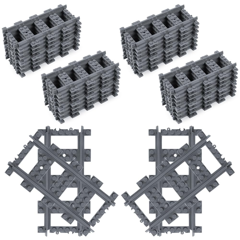 HOTUT 32 PCS Building Blocks City Train Tracks Set, City Train Tracks, 32 Straight Rails, Classic Train Tracks Accessories, Construction Toy Set Compatible with with All Major Brand