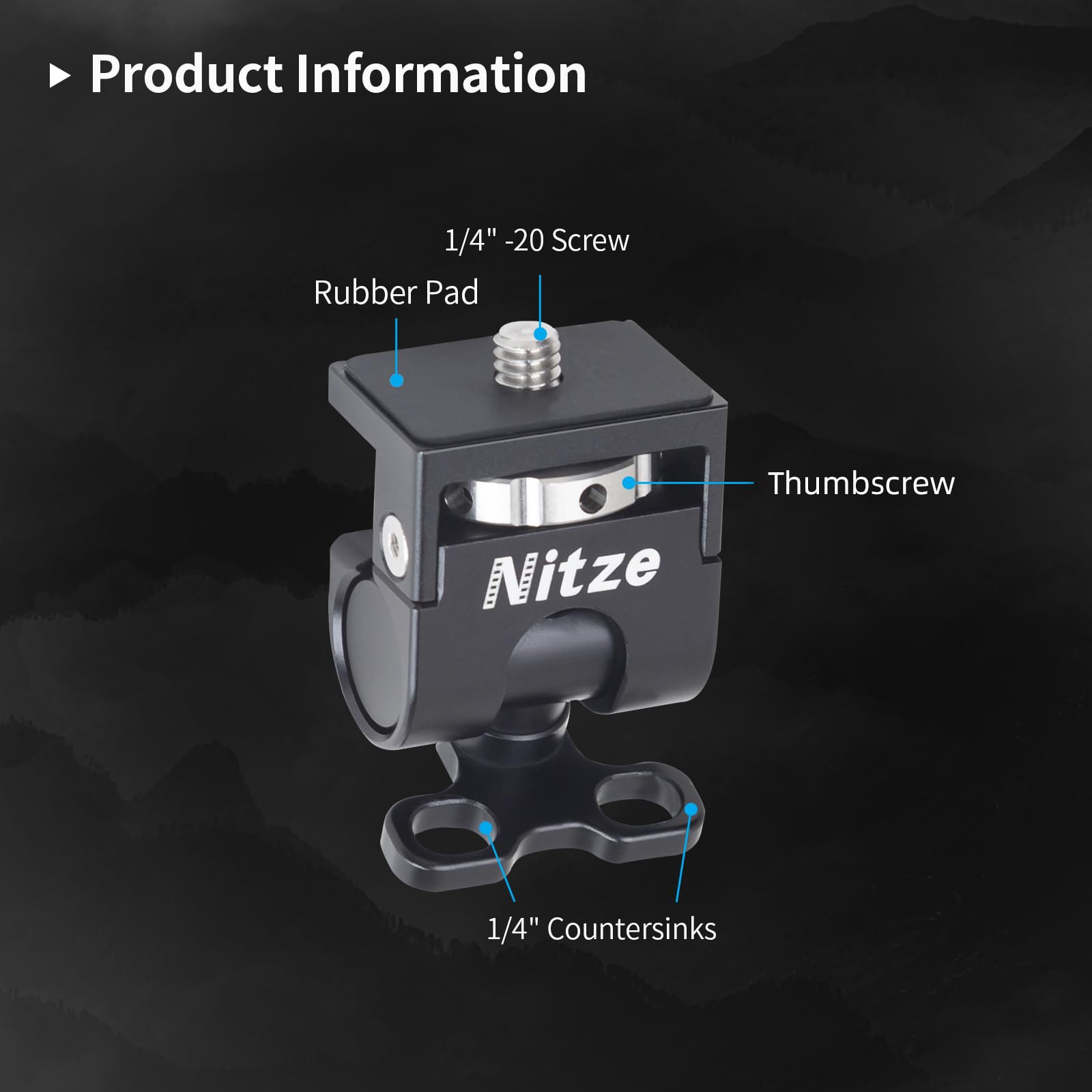 Nitze Camera Monitor Mount with 1/4" Screws, Supports 360° Swivel and 180° Tilt for 5” and 7” Monitor, Payload up to 5 KG- N54-F3 - Image 2